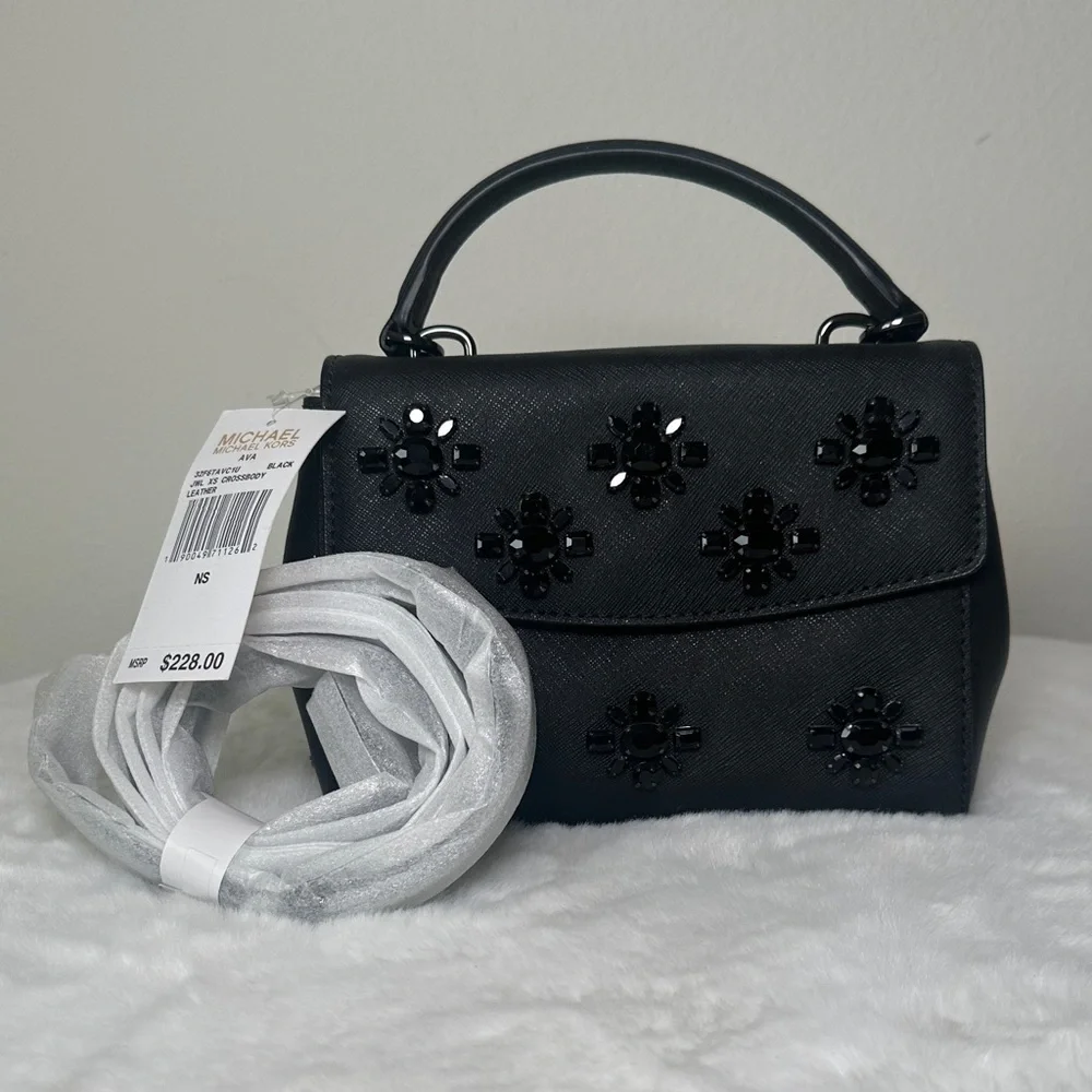 Michael Kors Black Mini Bag with Jeweled Floral Embellishments - Picture 2 of 10